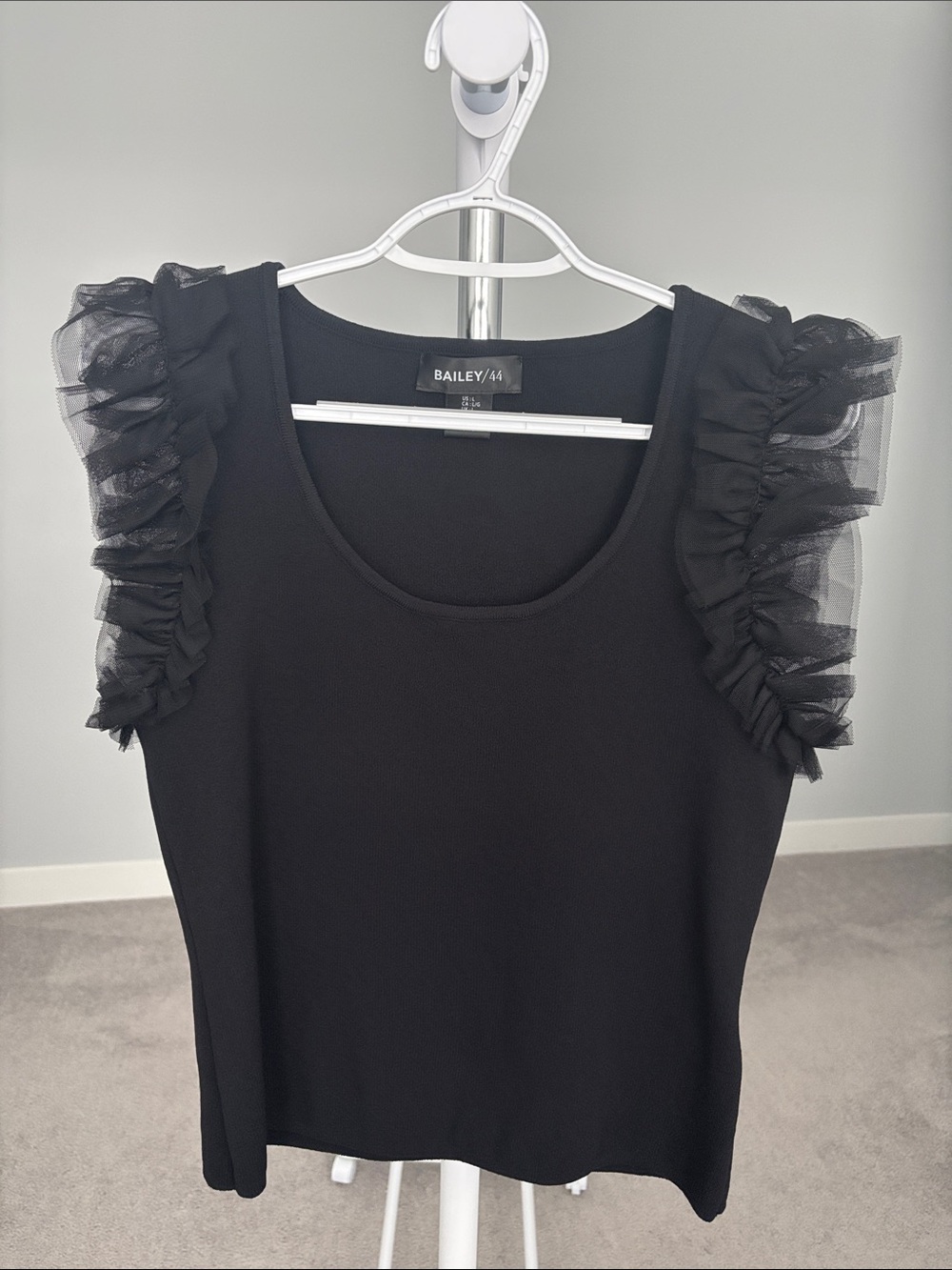 Bailey 44 Black Tulle Ruffle Shoulder Tank Top